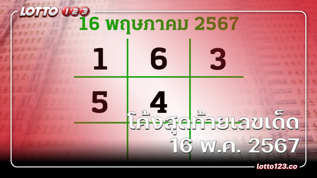 โค้งสุดท้ายเลขเด็ด งวดประจำวันที่ 16 พฤษภาคม 2567